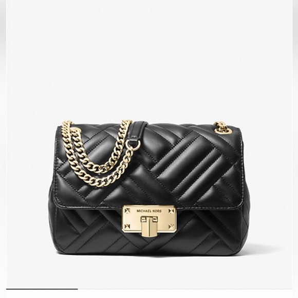 Michael Kors Peyton Black Quilted Chevron Shoulder Bag NWT - Picture 2 of 9
